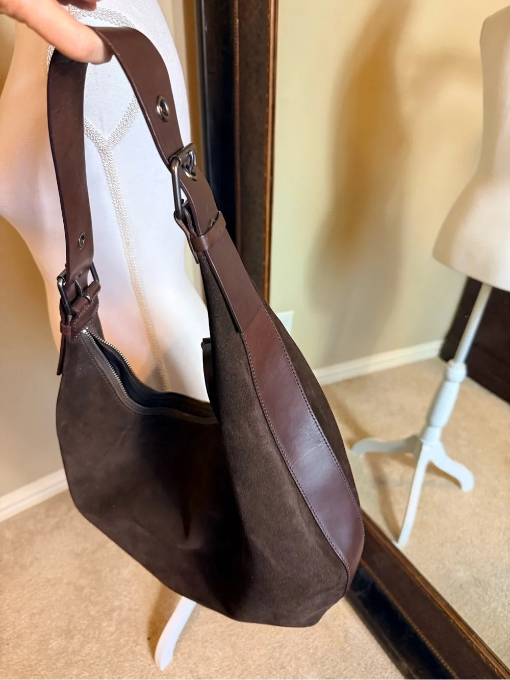 Vintage Banana Republic Dark Brown Suede and leather Hobo Bag